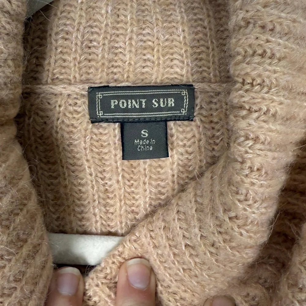 Point Sur Mohair & Wool Blend Ribbed Turtleneck Rib Knit Sweater Pale Peach Sz S